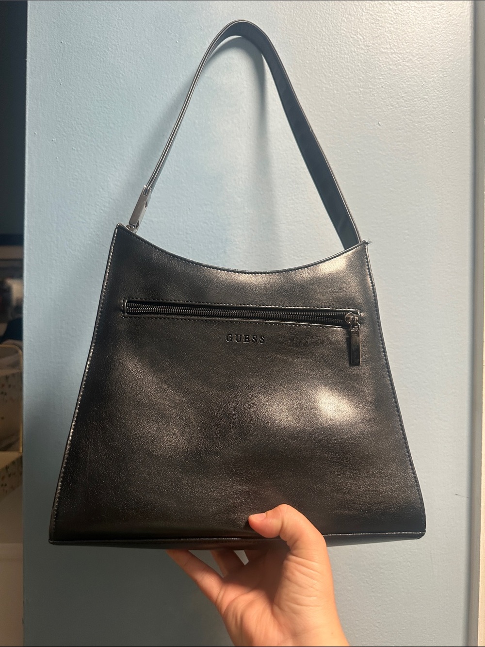Guess Black Leather Top-Handle Hobo Bag